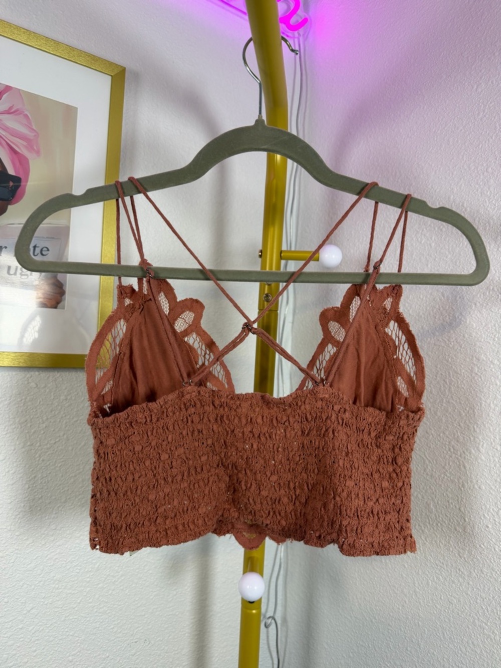 Free People Lace Bralette Cami in Rust - Women Tops Medium - Picture 2 of 5